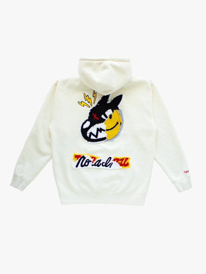 "MEDIUM" Inner Happiness Torn-Edge Hoodie (Ivory)
