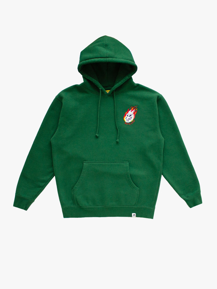 "MEDIUM" Burning Skull Logo Hoodie (Green)
