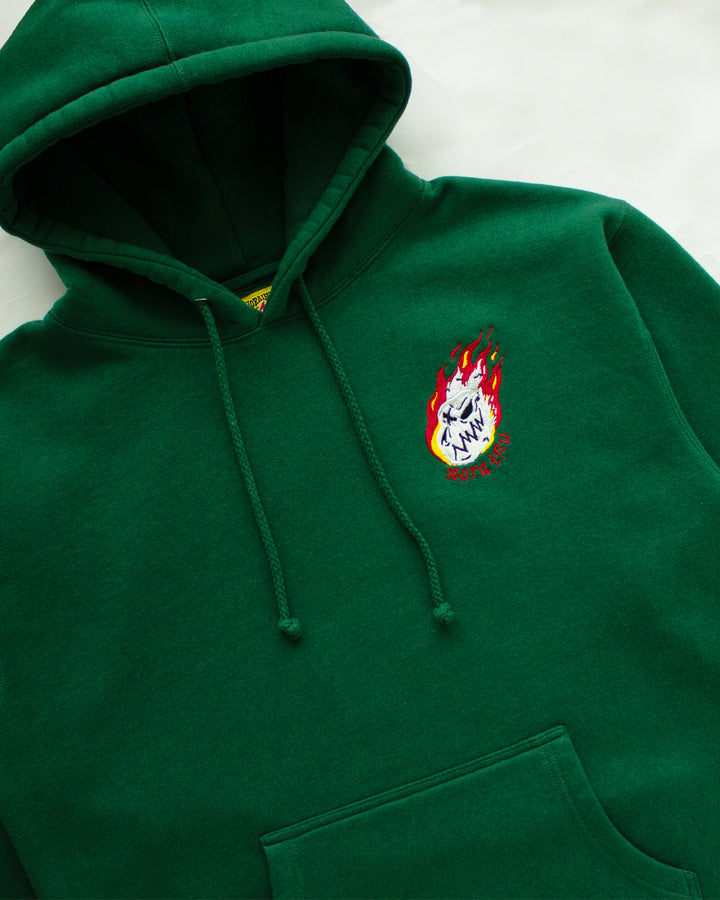 "MEDIUM" Burning Skull Logo Hoodie (Green)