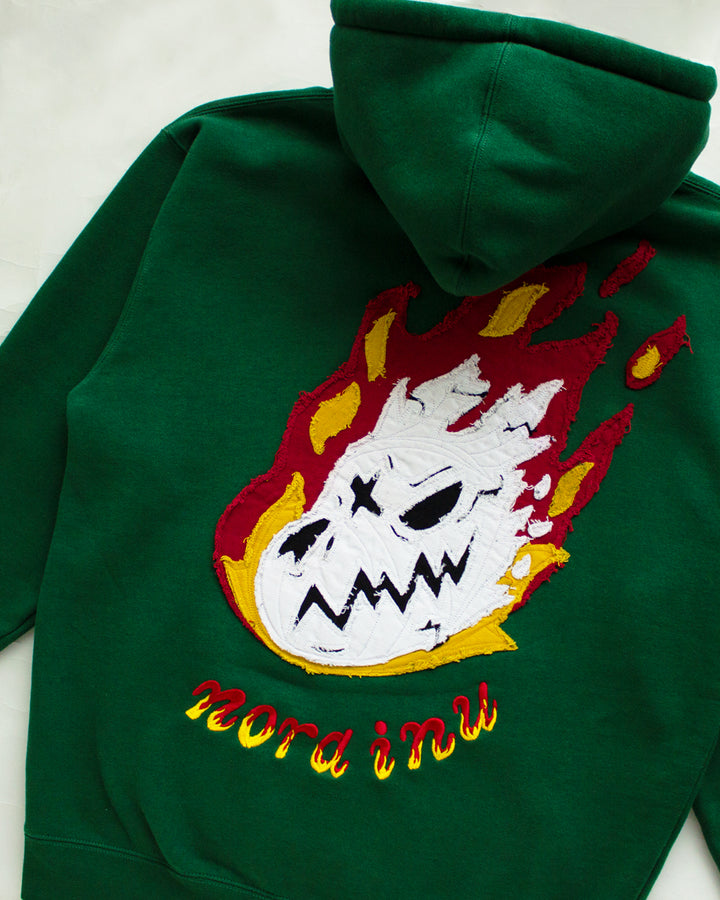 "MEDIUM" Burning Skull Logo Hoodie (Green)