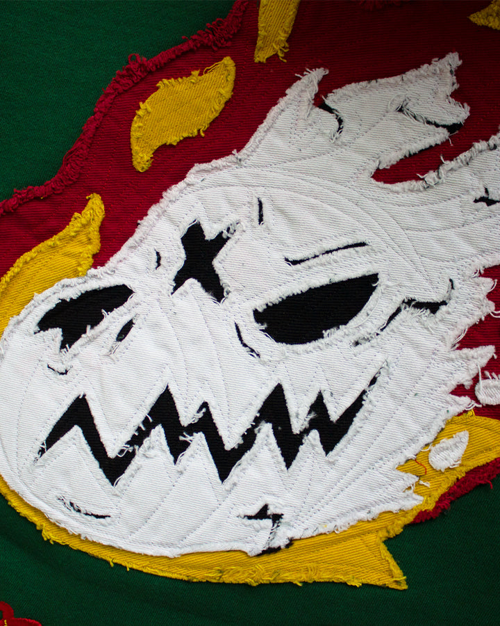 "MEDIUM" Burning Skull Logo Hoodie (Green)
