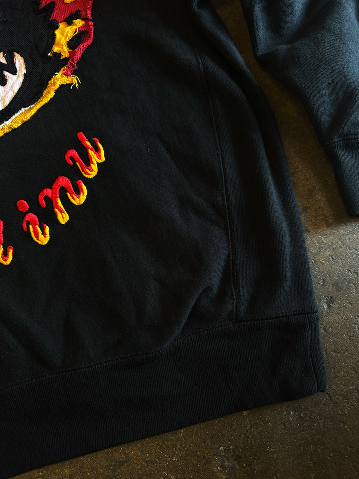 "LARGE" Burning Logo Cross-Grain 13.5oz Hoodie (Black)