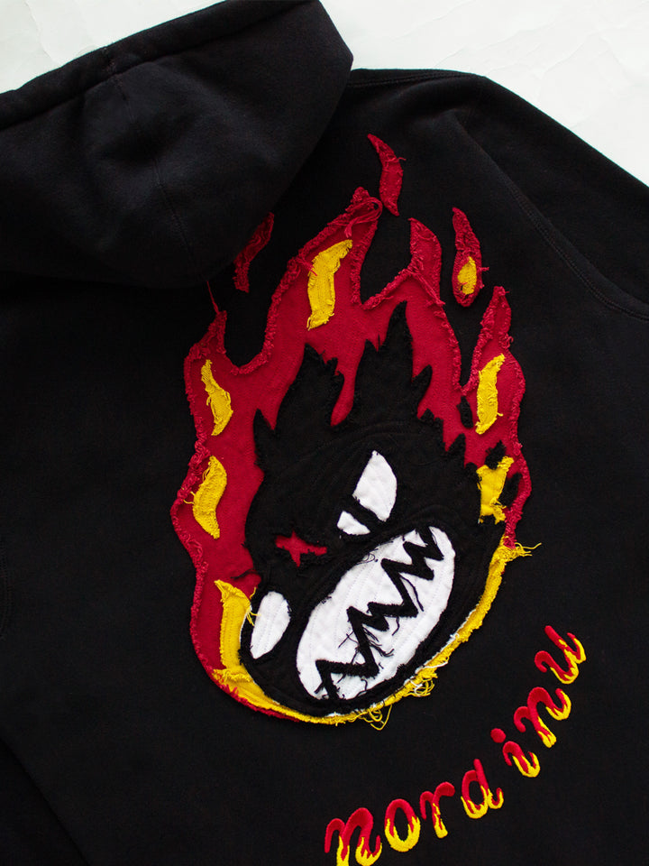 Cropped "MEDIUM" Burning Logo Cross-Grain 13.5oz Hoodie (Black)