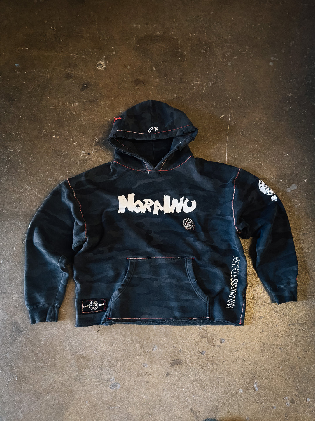 Cropped "XL" Red X Hoodie (Black Camo)