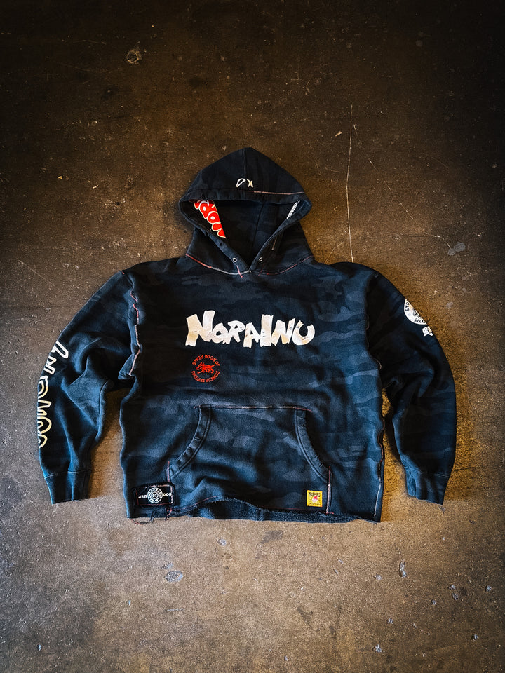 Cropped "LARGE" Red Logo Hoodie (Black Camo)