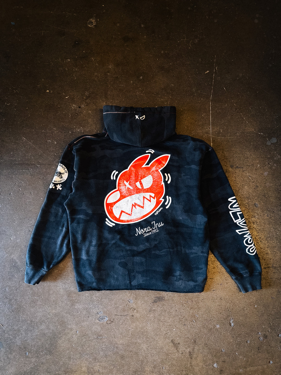 Cropped "LARGE" Red Logo Hoodie (Black Camo)