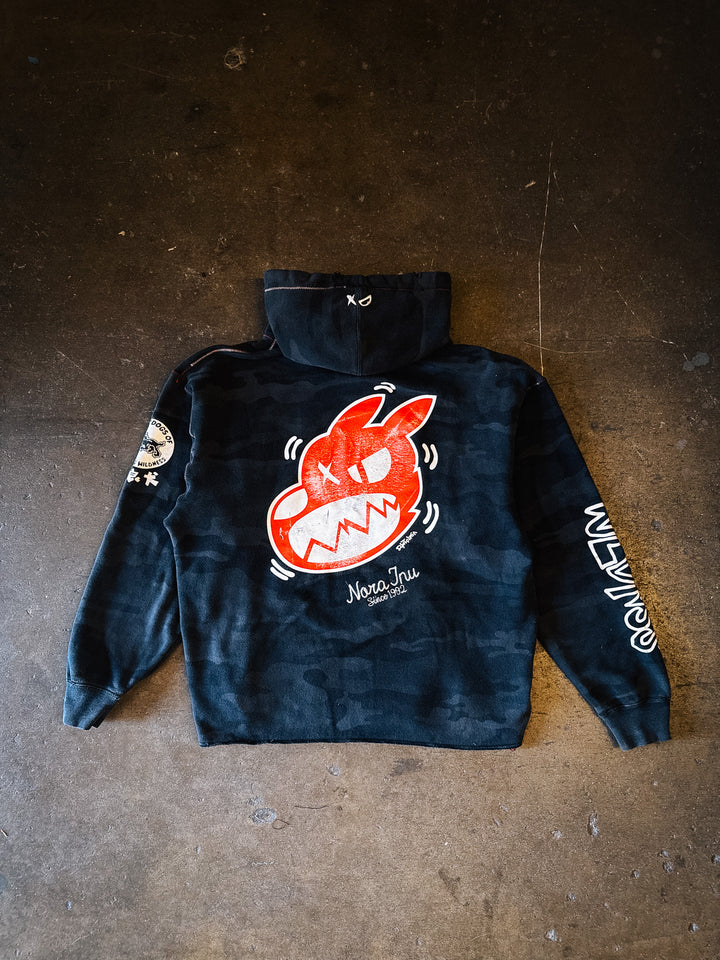Cropped "LARGE" Red Logo Hoodie (Black Camo)