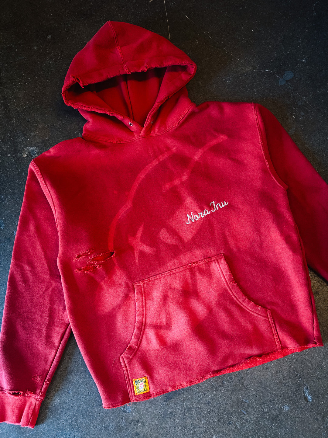 Cropped "MEDIUM" Stencil Logo Hoodie (Red)