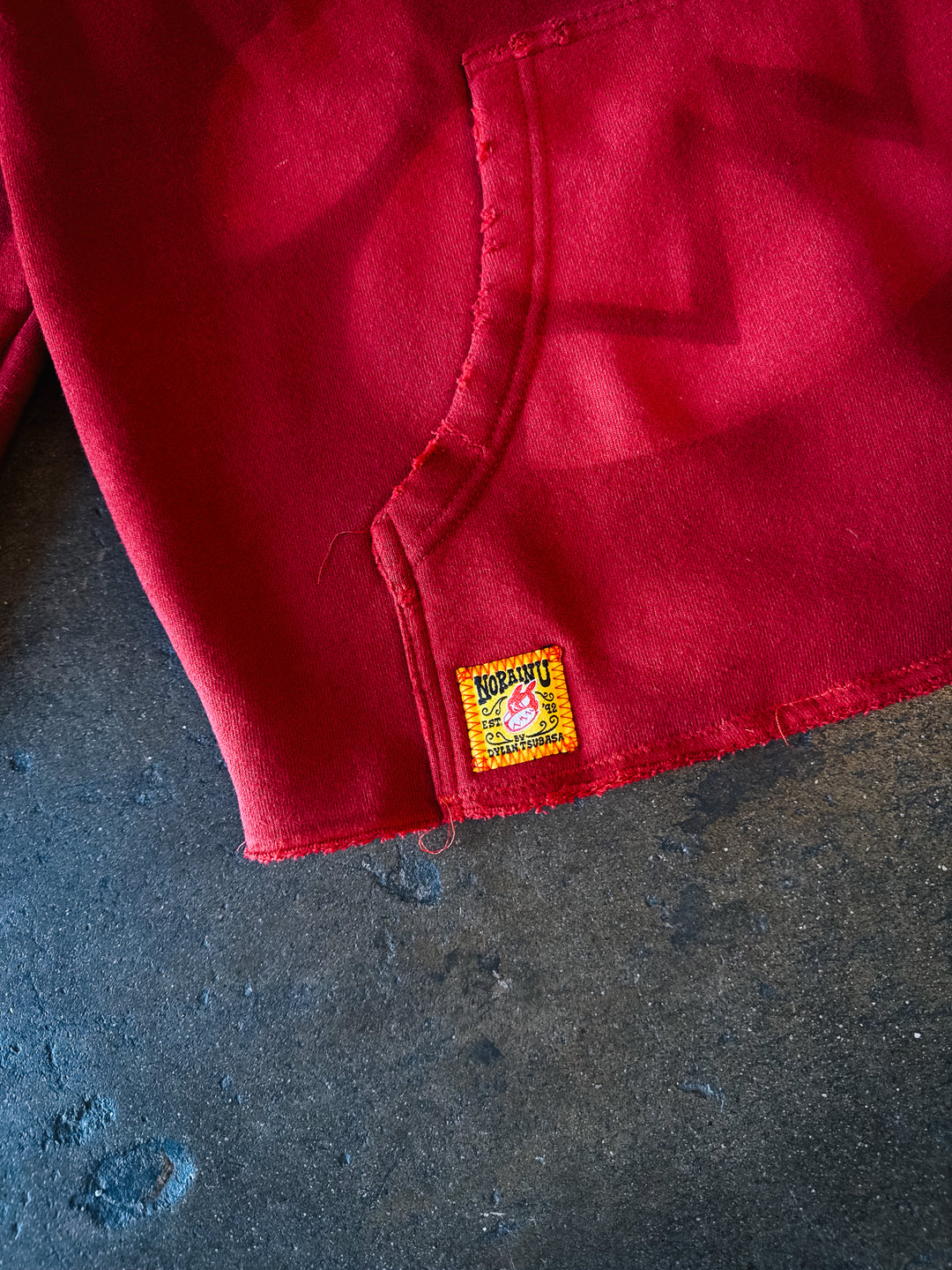 Cropped "MEDIUM" Stencil Logo Hoodie (Red)