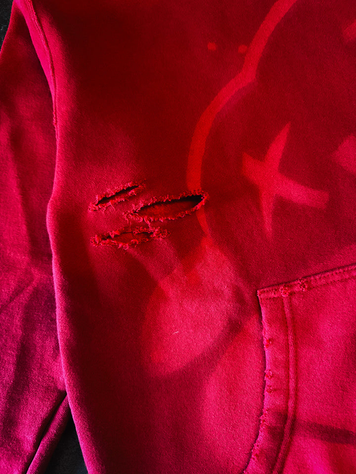 Cropped "MEDIUM" Stencil Logo Hoodie (Red)