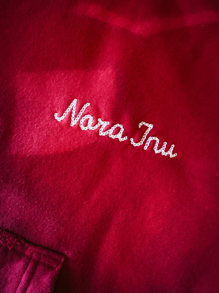 Cropped "MEDIUM" Stencil Logo Hoodie (Red)