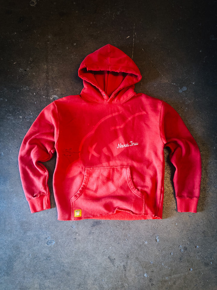 Cropped "MEDIUM" Stencil Logo Hoodie (Red)