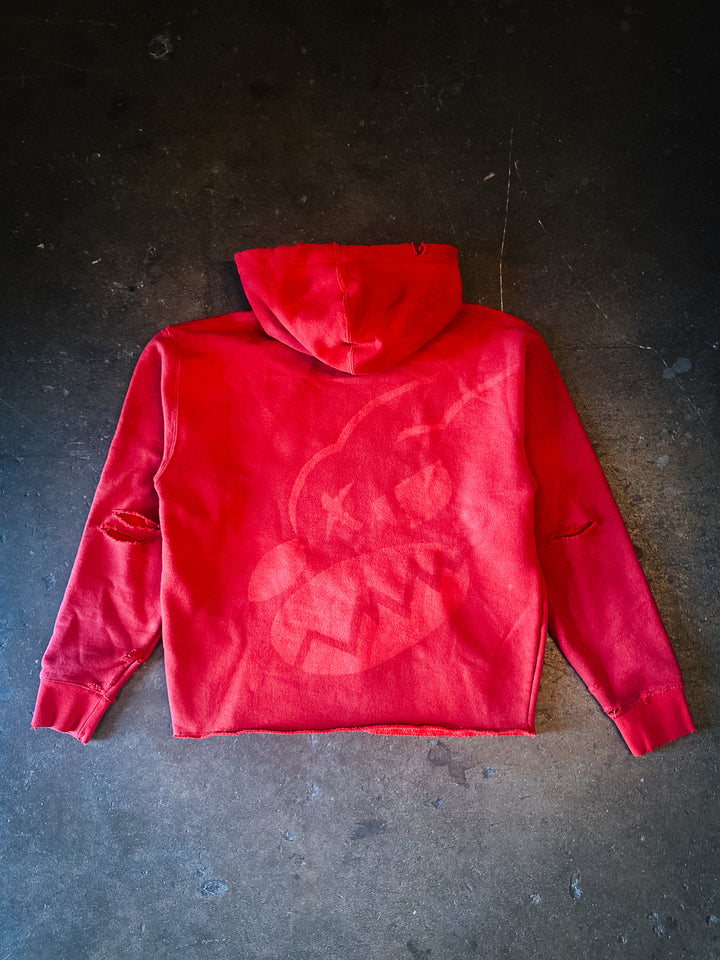 Cropped "MEDIUM" Stencil Logo Hoodie (Red)