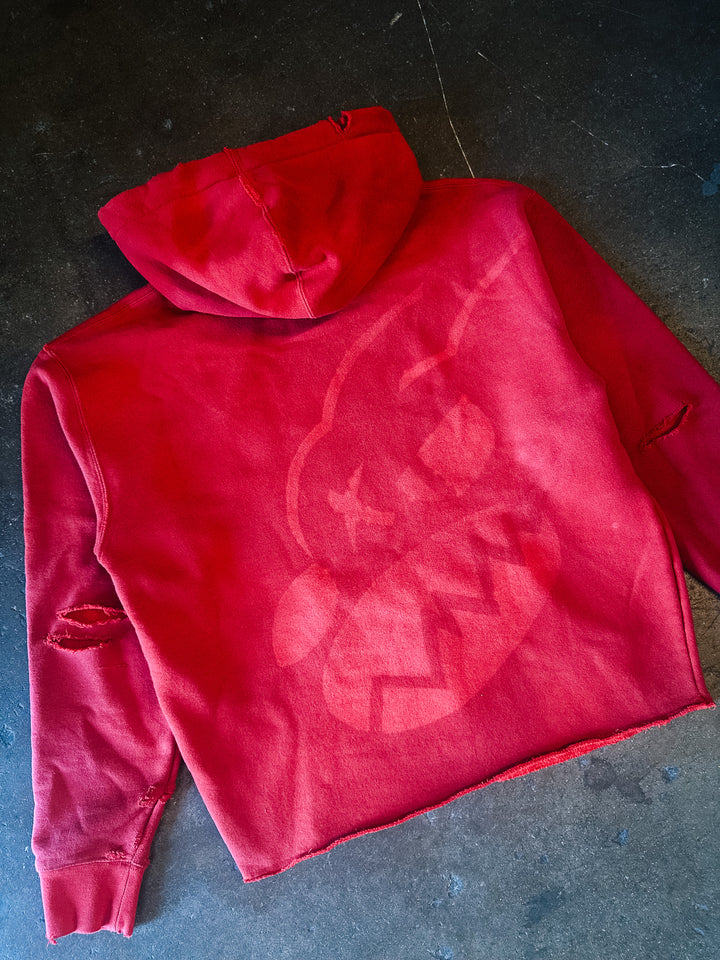 Cropped "MEDIUM" Stencil Logo Hoodie (Red)