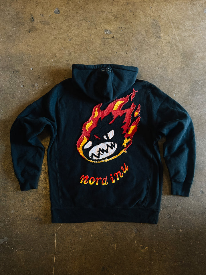 "LARGE" Burning Logo Cross-Grain 13.5oz Hoodie (Black)