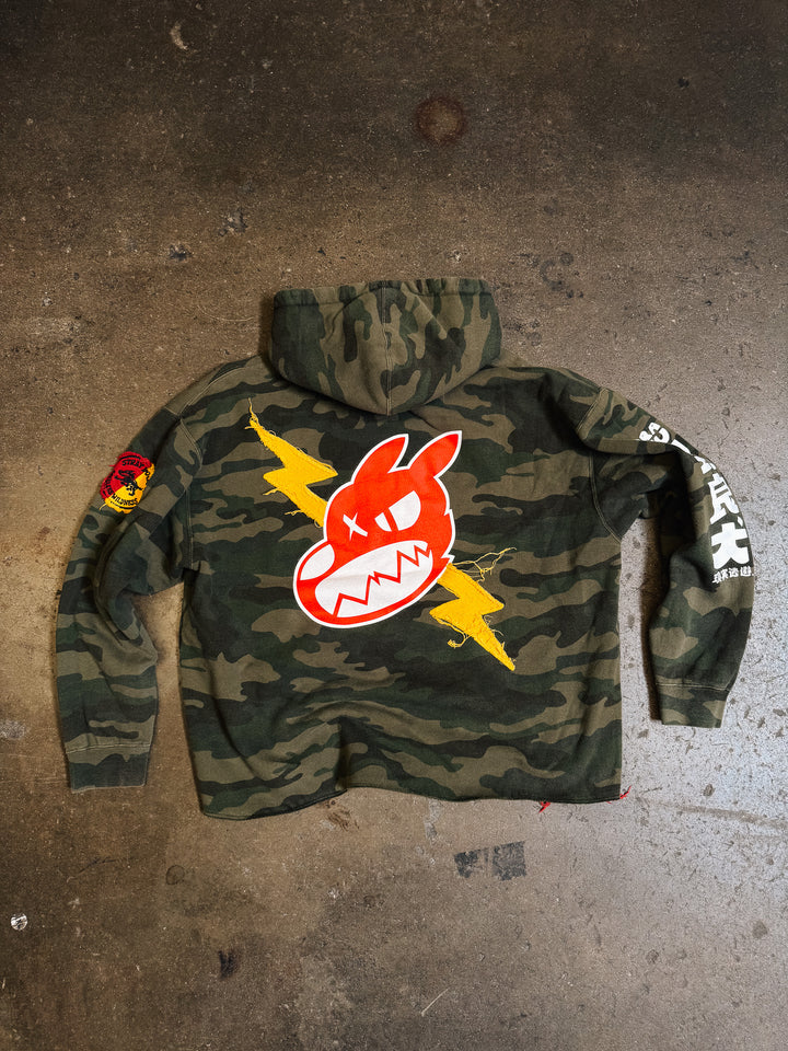 "X-LARGE" Red Logo Hoodie CROPPED (Green Camo)