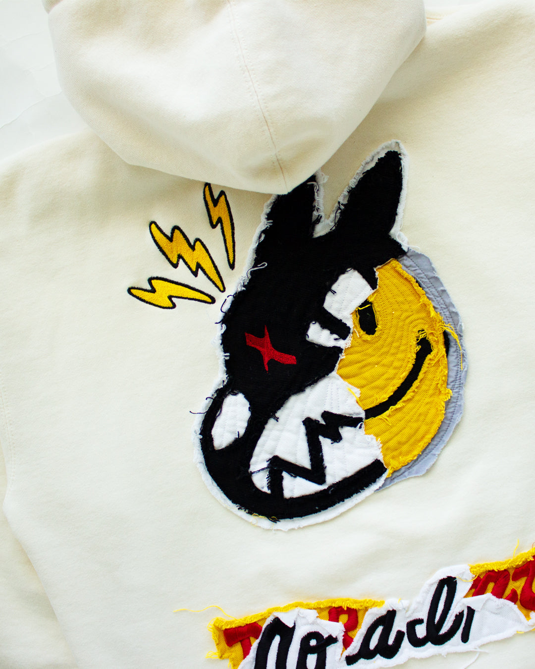 "MEDIUM" Inner Happiness Torn-Edge Hoodie (Ivory)