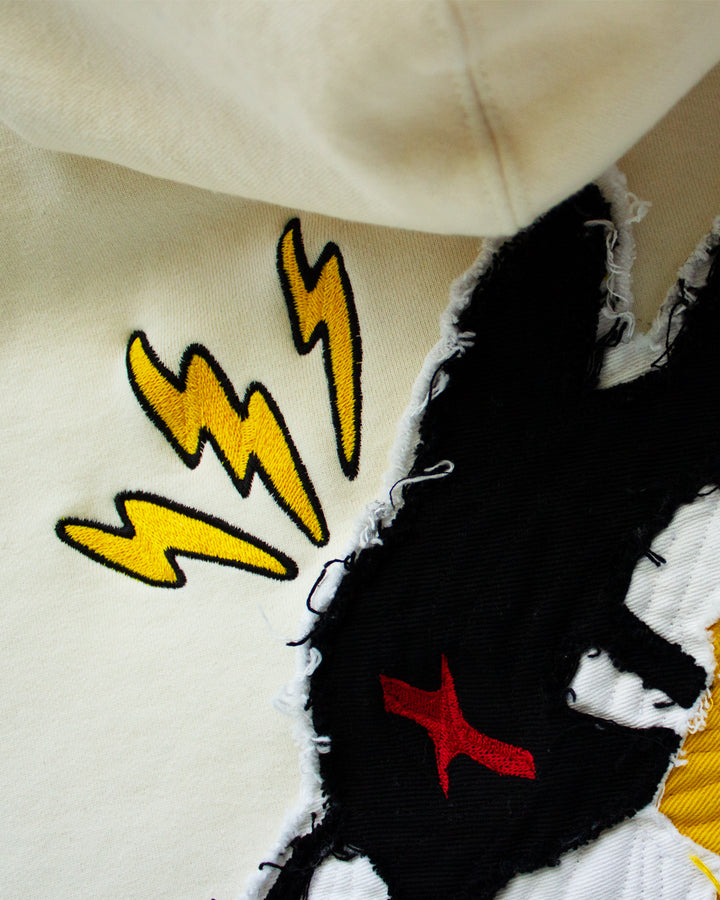 "MEDIUM" Inner Happiness Torn-Edge Hoodie (Ivory)