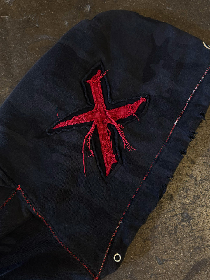 Cropped "XL" Red X Hoodie (Black Camo)