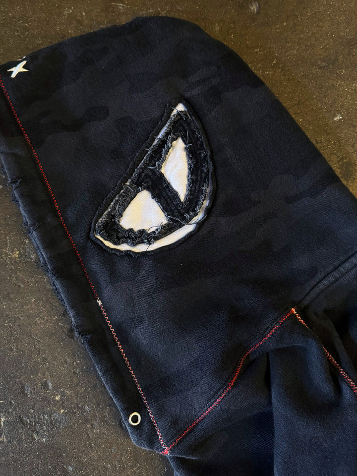 Cropped "XL" Red X Hoodie (Black Camo)