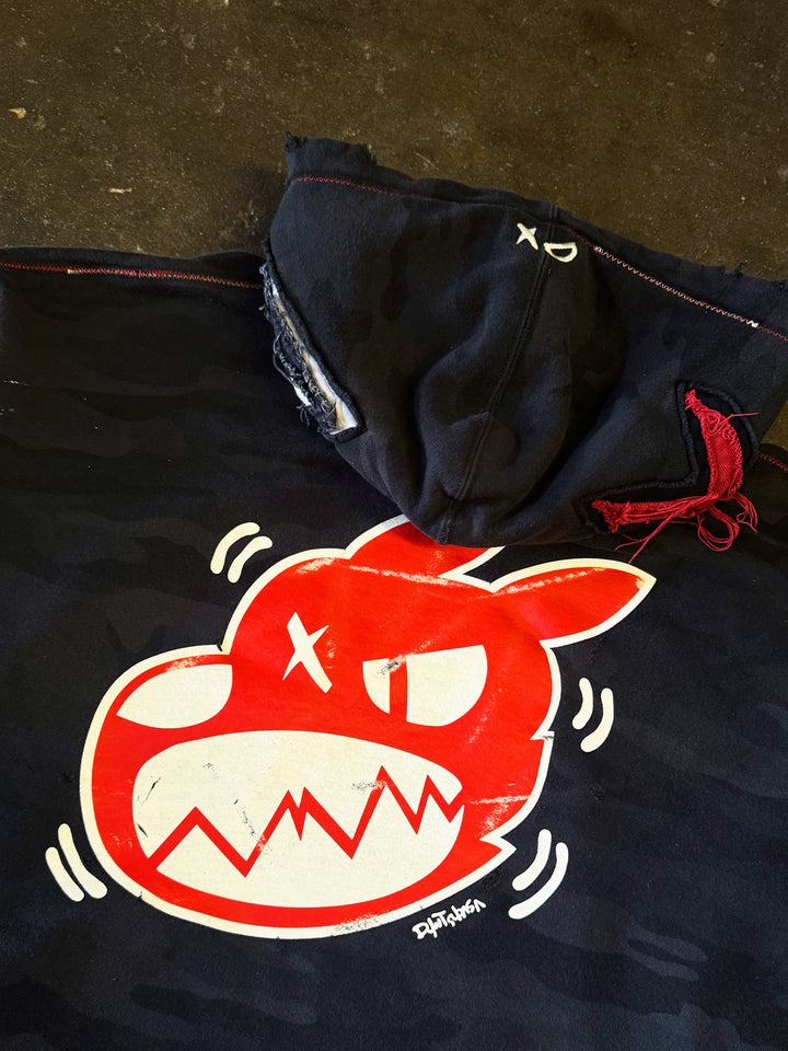 Cropped "XL" Red X Hoodie (Black Camo)
