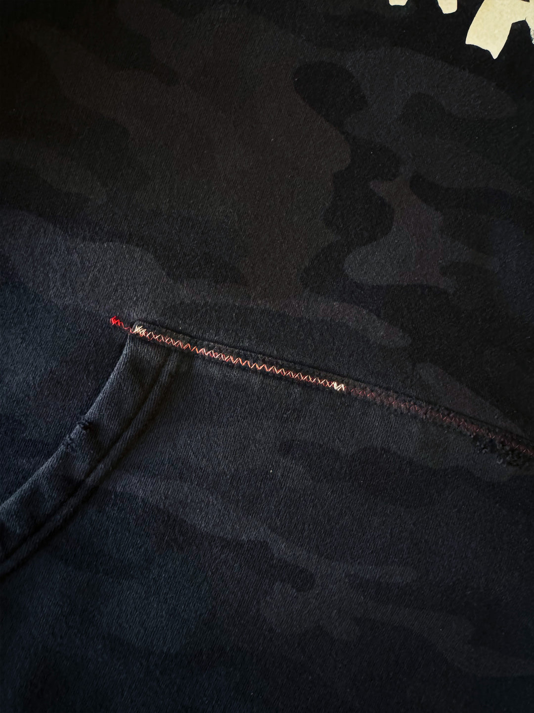 Cropped "XL" Red X Hoodie (Black Camo)