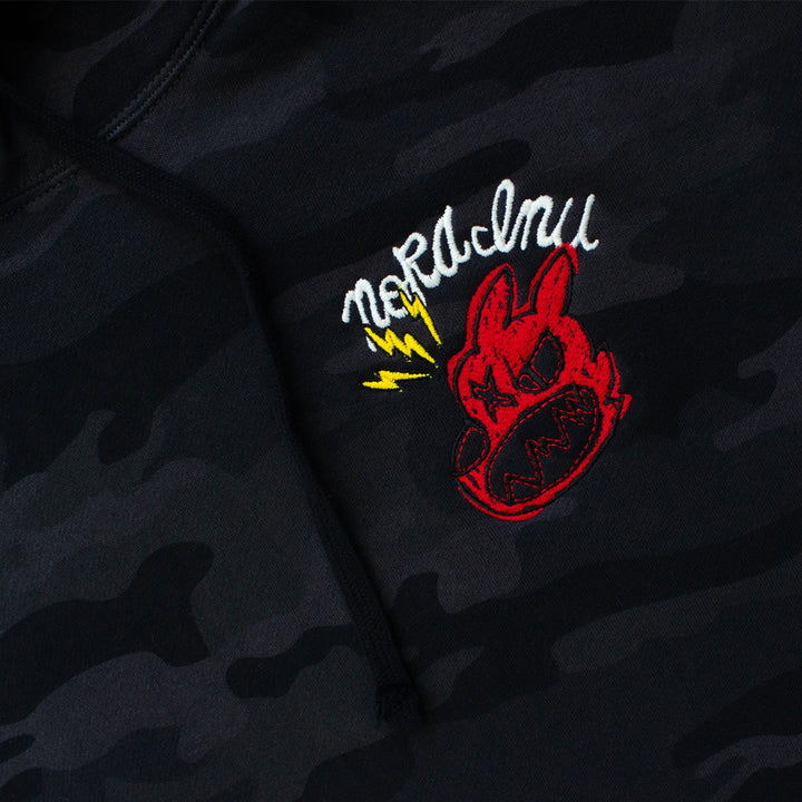 "MEDIUM" Torn Sketch Logo Hoodie (Black Camo)