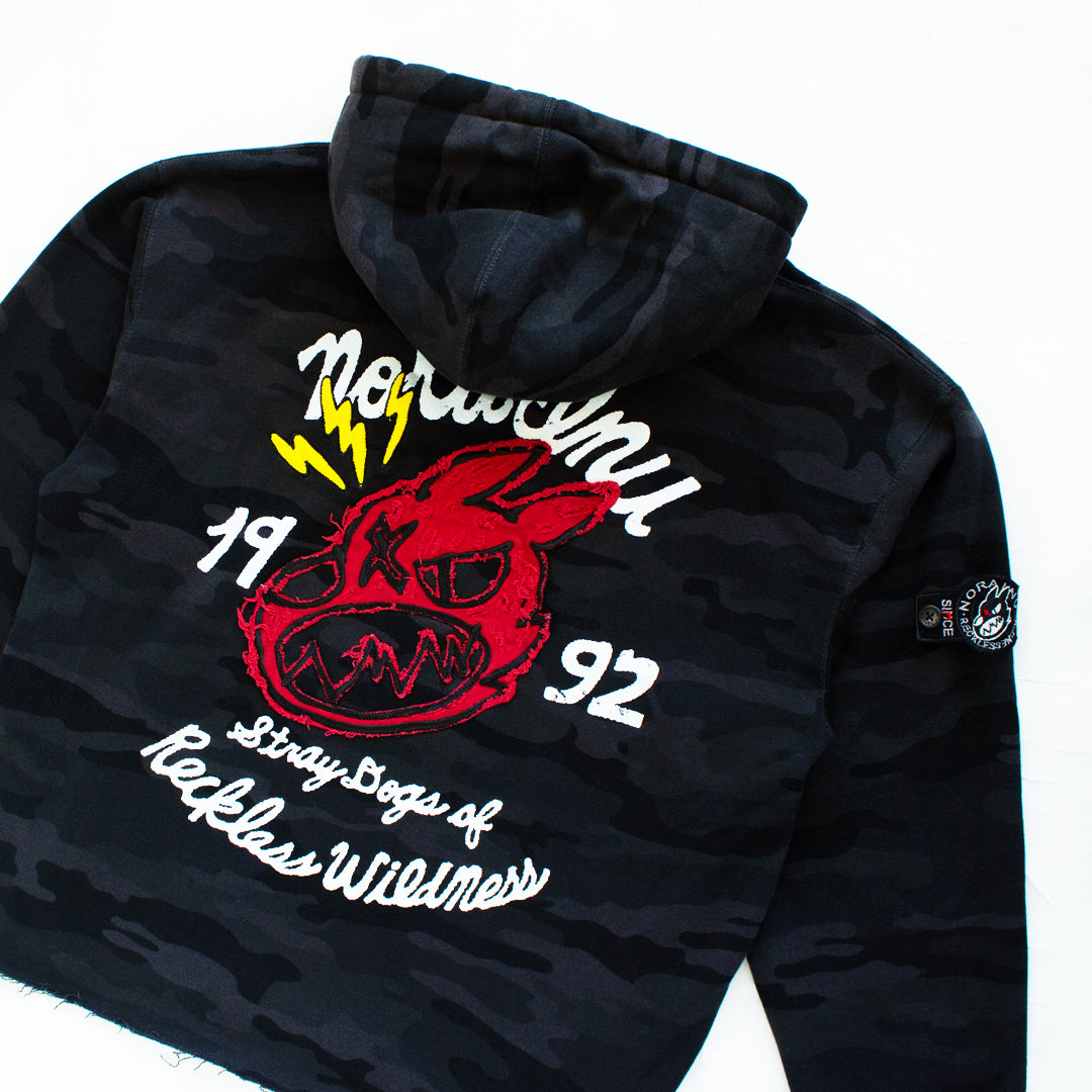 "MEDIUM" Torn Sketch Logo Hoodie (Black Camo)